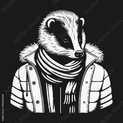 Badger in Winter Coat: A Stylish Animal Portrait.