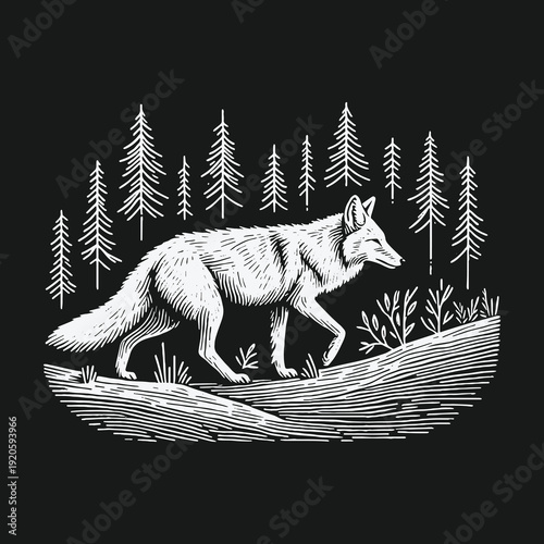 Coyote in the Forest: A Detailed Wildlife Illustration.