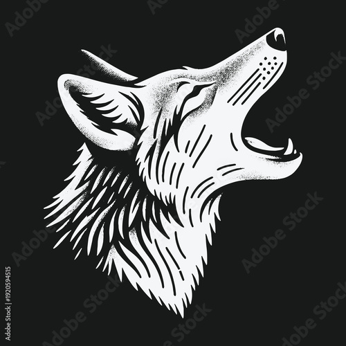 Monochrome Wolf Howling: A Striking Wildlife Illustration in Black and White.
