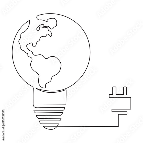 Earth hour continuous one single line art and isolated outline vector design.