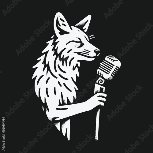 Coyote Serenade: A Whimsical Illustration of a Singing Coyote.