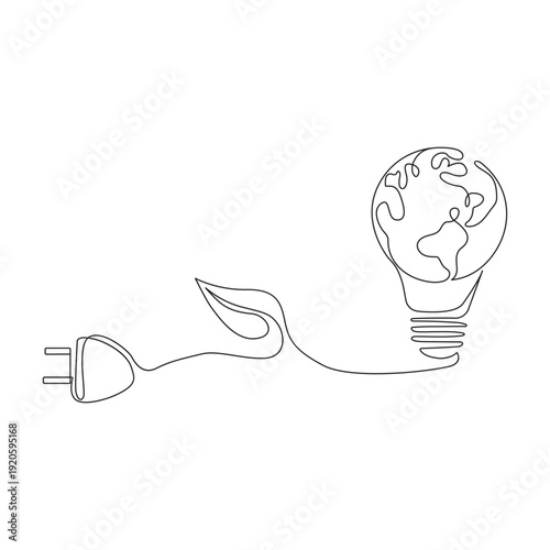 Earth hour continuous one single line art and isolated outline vector design.