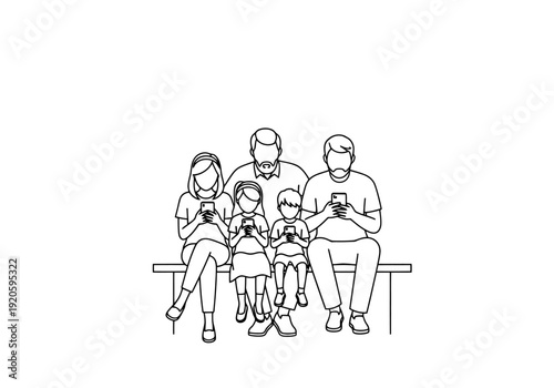 Family Connected Digital Devices Sitting Together Bench Using Mobile Technology Lifestyle Togetherness Generations Generation Smart Technology
