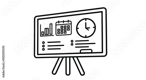 A simple line drawing of a presentation screen on an easel stand