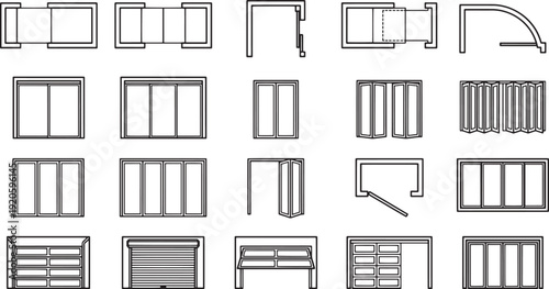 Architectural blueprint, displaying a variety of window and door designs, providing a comprehensive overview of construction elements.