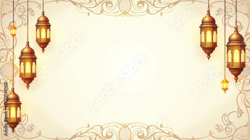Ramadan Background with Crescent & Lanterns