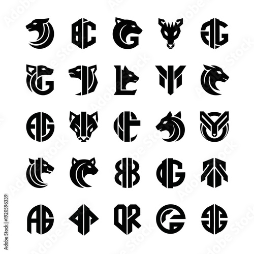Collection of animal head logos combined with letters, forming unique and strong brand identities.