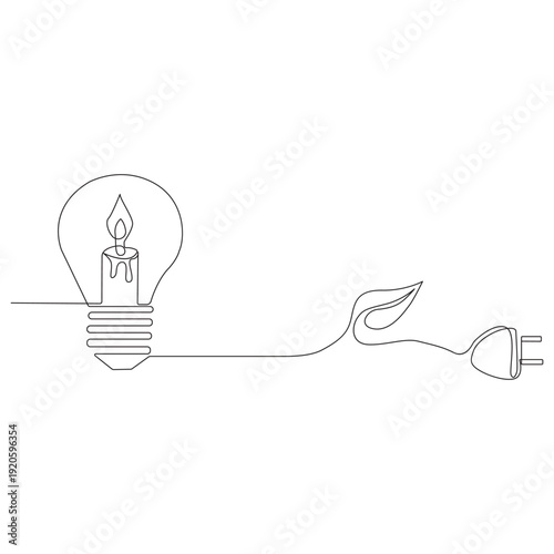 Earth hour continuous one single line art and isolated outline vector design.
