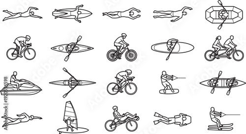 Collection of Sports Silhouettes, showcasing an array of athletic activities, captured in a clean, high-contrast, black and white style.