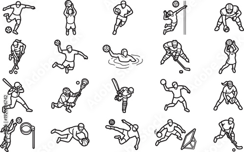 Illustrated sports icons represent a dynamic and diverse range of athletic activities, captured in a clean and modern design.