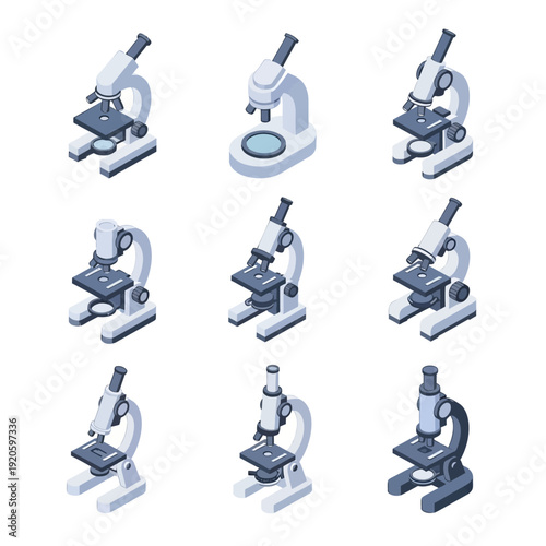 Collection of Microscope Illustrations in Various Styles and Colors.