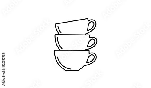 Stacked coffee cups line art icon black outline minimalist vector illustration