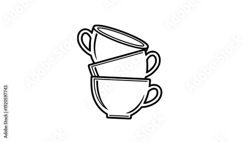Minimalist stacked coffee cups black and white icon flat vector illustration