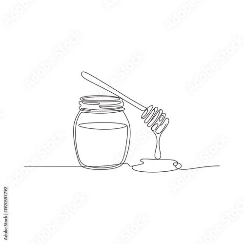 A simple line drawing depicts a jar of honey with a dipper