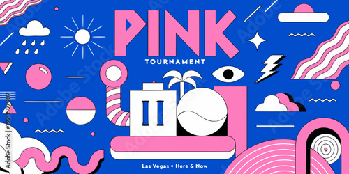 USA, US, U.S, United States - Pink Tournament Las Vegas Illustration with Bold Colors, Sports Icons, and Modern Event Design
