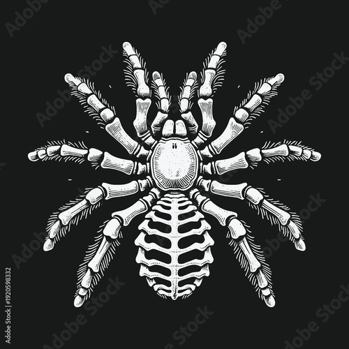 Monochrome Spider Illustration: Detailed Arachnid Design on Dark Background.