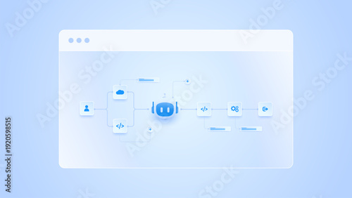 AI workflow automation artificial intelligence. ai agent automation diagram dashboard machine learning with node input, data pipelines, cloud and automation flow.