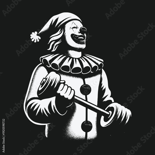 Clowns Strength: A Darkly Humorous Weightlifting Illustration.