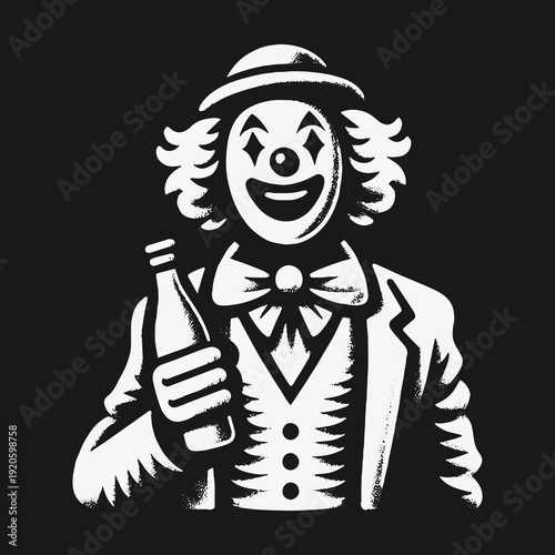 Clown with a Bottle: A Dark and Humorous Illustration.