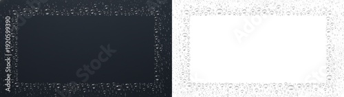 Obraz  z motywem Realistic rain water drops condensation glass window natural weather detail - Wet texture splash spray overlay isolated PNG transparent background