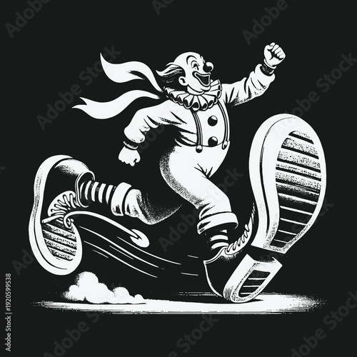 Clown on the Run: A Whimsical and Energetic Illustration.