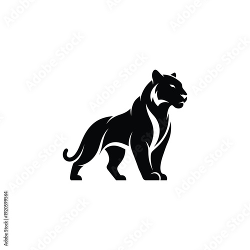 A majestic black panther standing proudly in a fierce stance, illustration, side view