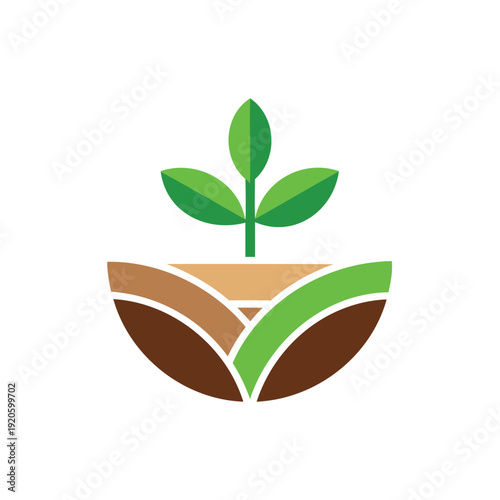 Green sprout growing in fertile soil layers isolated on white background