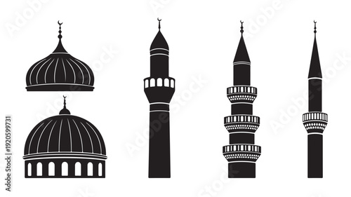 Islamic Architecture Silhouettes in Minimalist Style with Black Color on White Background for Religious Symbol