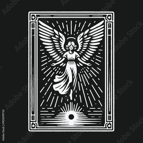 Mystical Angel Tarot Card Illustration with Divine Light.
