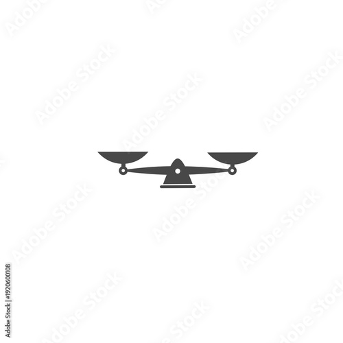 Minimalist black vector icon of a mechanical balance scale. Modern symbol for justice, law, equality, and weight measurement.