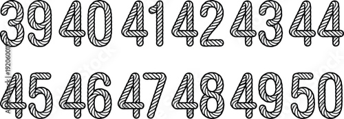 A collection of numbers from thirtynine to fifty rendered in a ropelike font