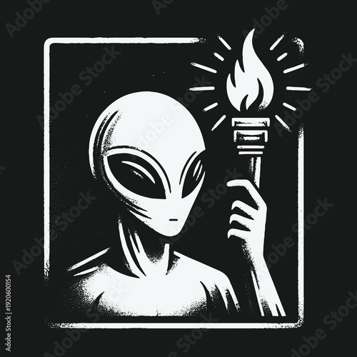 Alien Holding Torch: A Symbol of Extraterrestrial Enlightenment and Discovery.