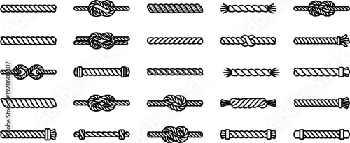 Collection of illustrated rope segments and knots isolated on transparent background