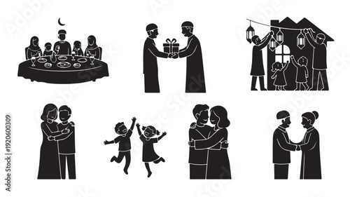 Set of 7 family and wedding icons vector