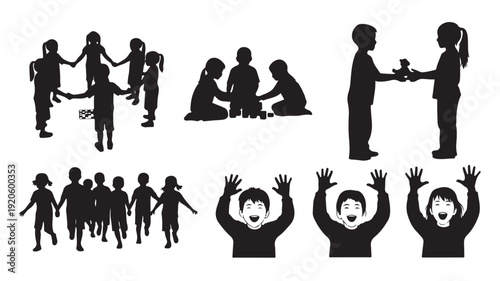 Set of 7 people silhouettes vector