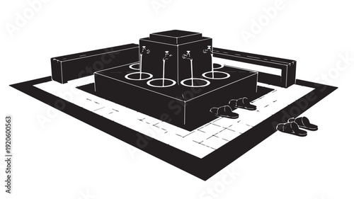 3D wireframe model of a futuristic podium with minimalist design in black and white with isometric perspective for tech presentations