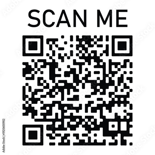 scan me text above black and white qr code square barcode isolated on white background flat vector illustration
