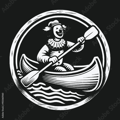 Clown Paddling a Canoe: A Humorous Nautical Adventure.