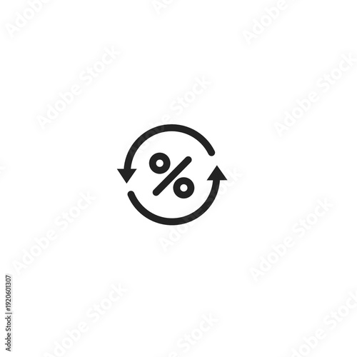 Minimalist black vector icon of a percentage symbol enclosed in circular arrows. Modern sign for interest rates and ROI.