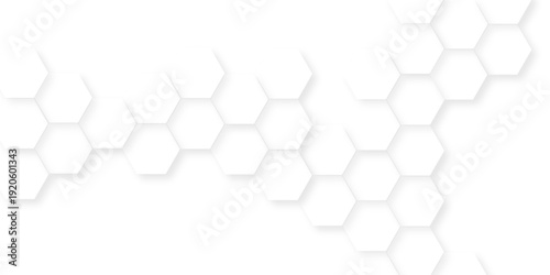 Abstract white 3d hexagonal surface with geometric wave line, light white hexagonal tile pattern, abstract white honeycomb structure featuring organic geometric patterns creates a modern design.