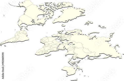 Isometric Mercator projection of the world map stylized 3D illustration