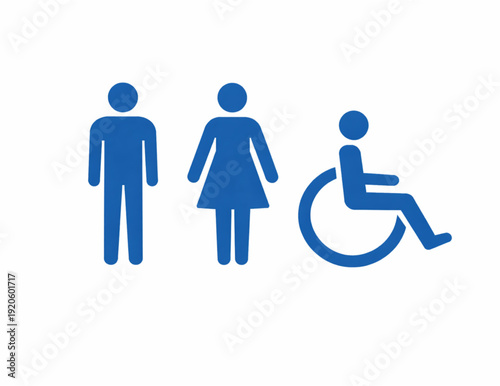 Accessible restroom icon set male female wheelchair isolated on white