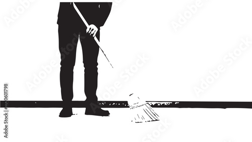 Set of 2 black silhouette icons: man with cane and cane on floor vector