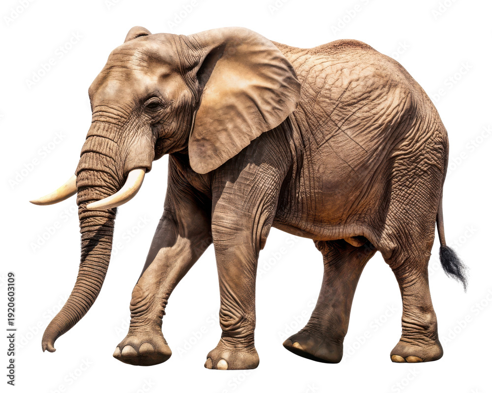 Fototapeta premium Full Body African Elephant Isolated on White Background
