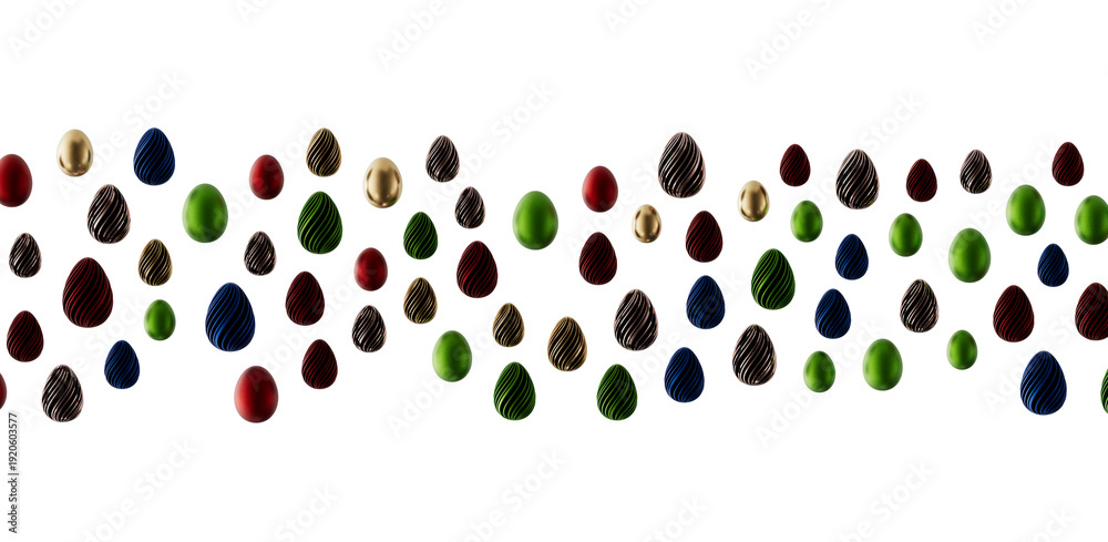 Fototapeta premium Festive Easter eggs in various colors and textures, perfect for holiday concepts and spring celebrations. Ideal for bann