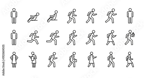 Collection of stick figure people in various poses and actions.