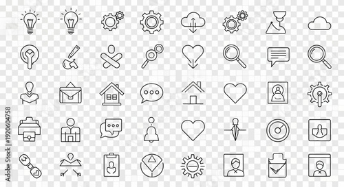 Collection of simple line icons representing various concepts and ideas.