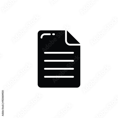 Simple Document Icon - Black Vector Illustration of a Sheet of Paper with Lines for Notes, Contracts, or Information