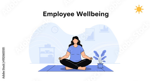 Person practicing mindfulness and meditation for mental wellness and stress reduction in a calm workspace environment and promoting overall health