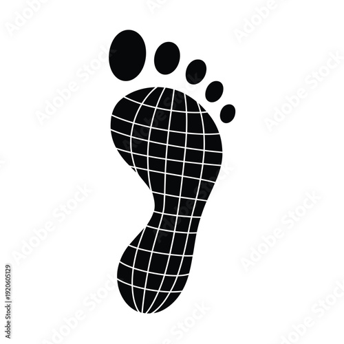 A black footprint with a grid pattern representing the sole isolated on white